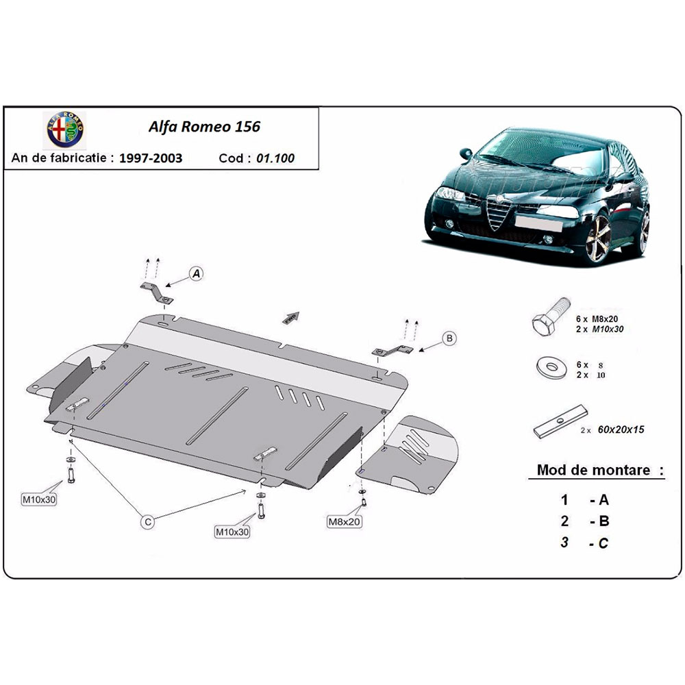 Steel Skid Plate Alfa Romeo 156 1997-2003