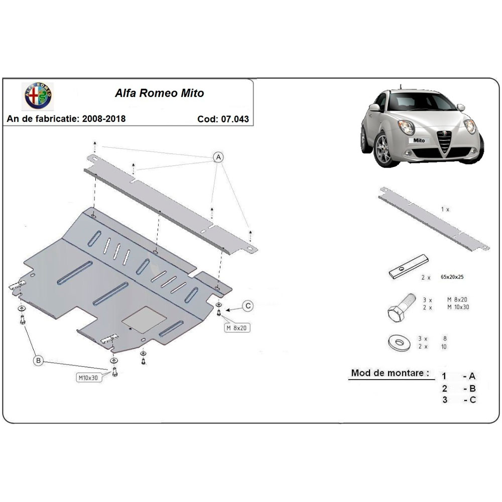 Steel Skid Plate Alfa Romeo Mito 2008-2018