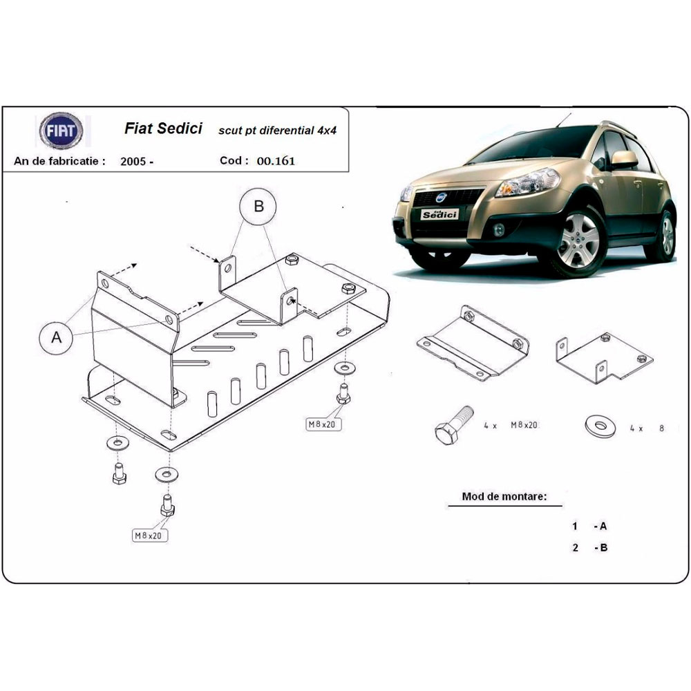 Steel Differential Skid Plate Fiat Sedici 2006-2024