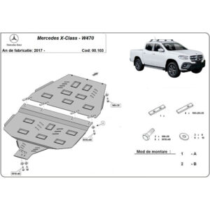 Steel Gearbox Skid Plate And Transfer Case Guard Mercedes X-Class 2017-2020