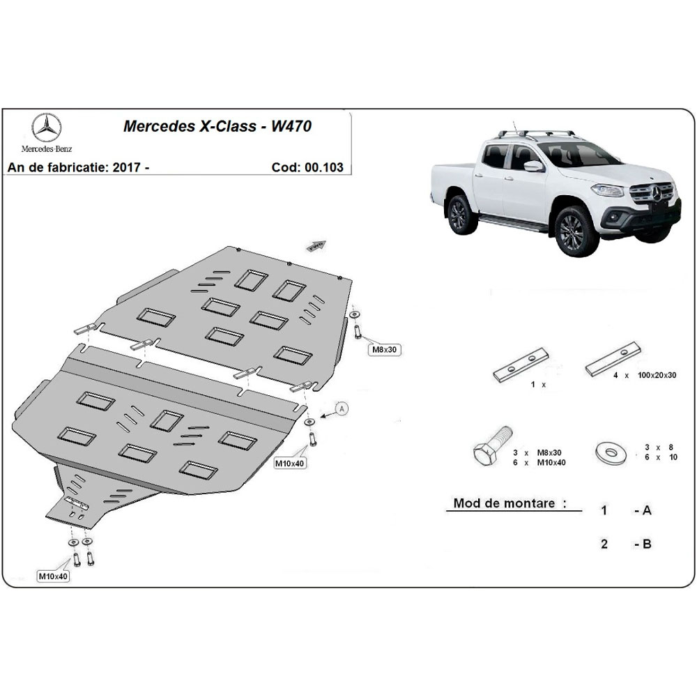 Steel Gearbox Skid Plate And Transfer Case Guard Mercedes X-Class 2017-2020