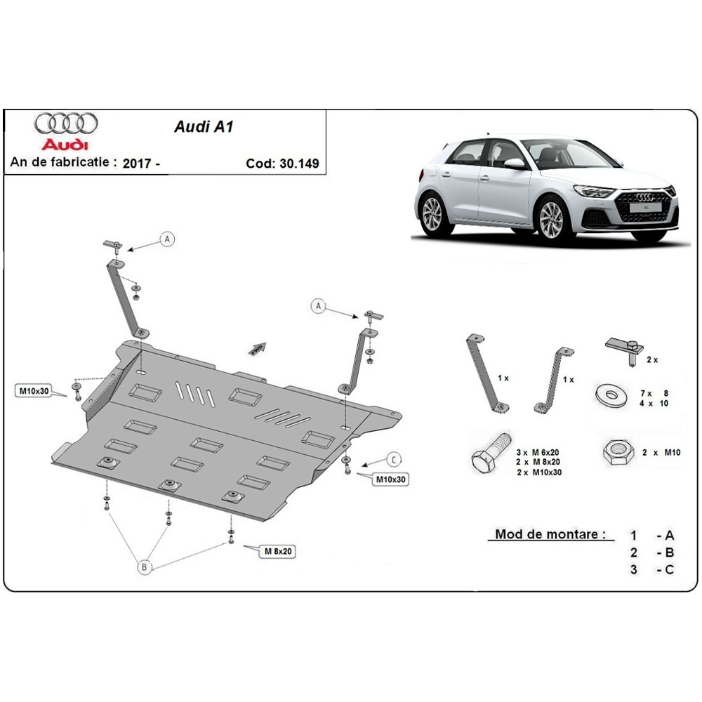 Steel Skid Plate Audi A1 2017-2023
