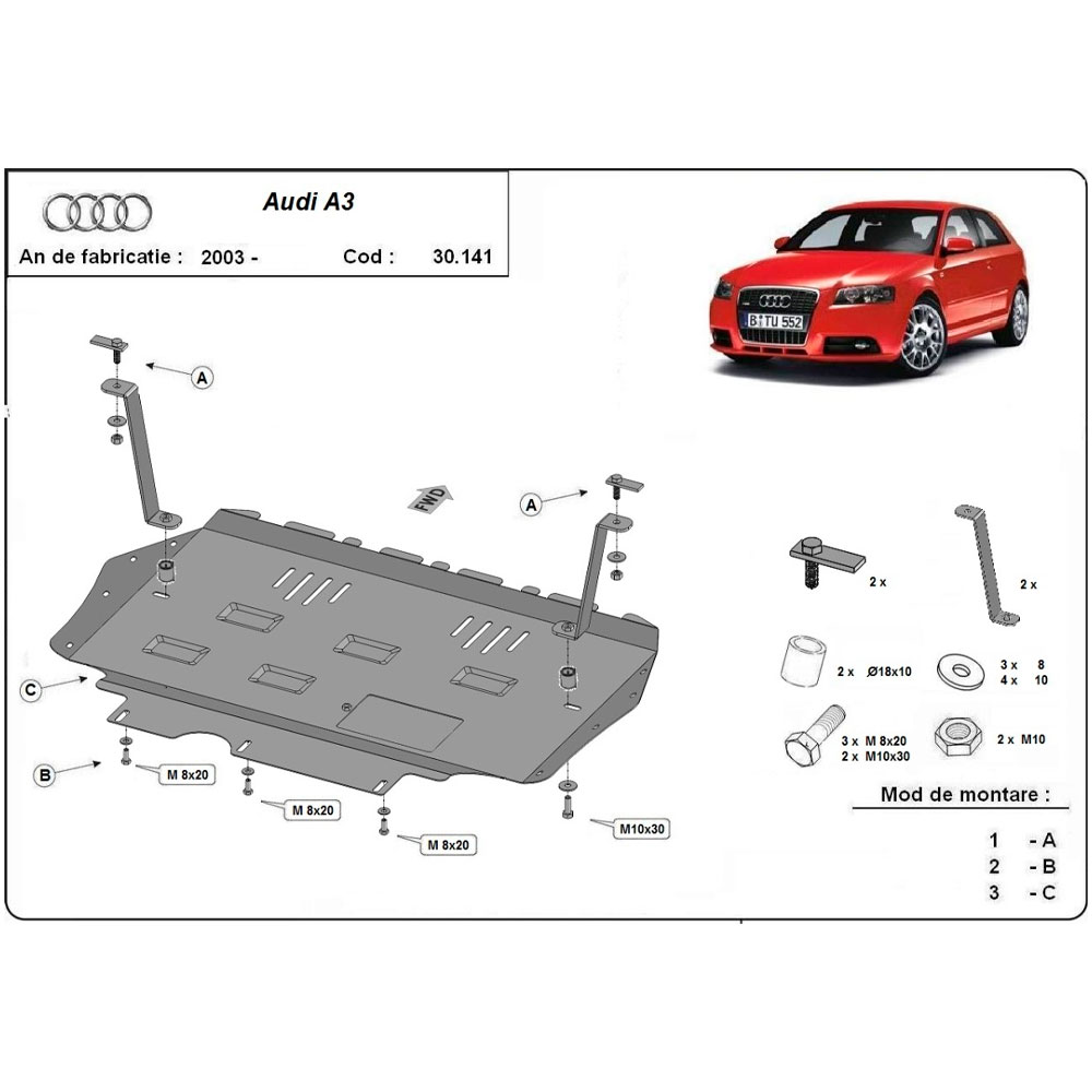 Steel Skid Plate Audi A3 2003-2008