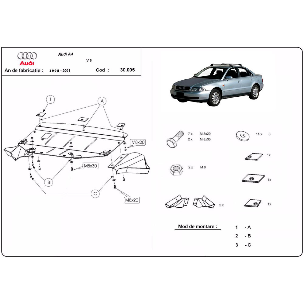 Steel Skid Plate Audi A4 B5 1997-2000