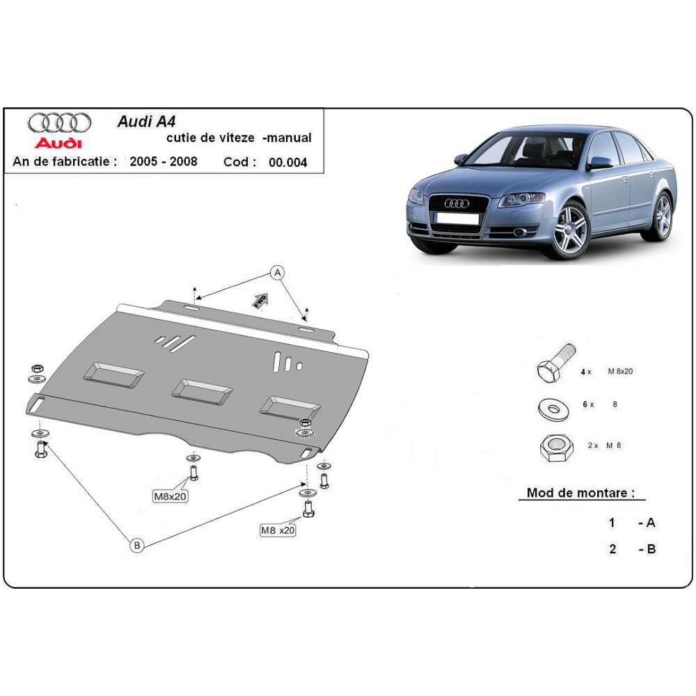 Steel Manual Gearbox Skid Plate Audi A4 B7 2005-2008