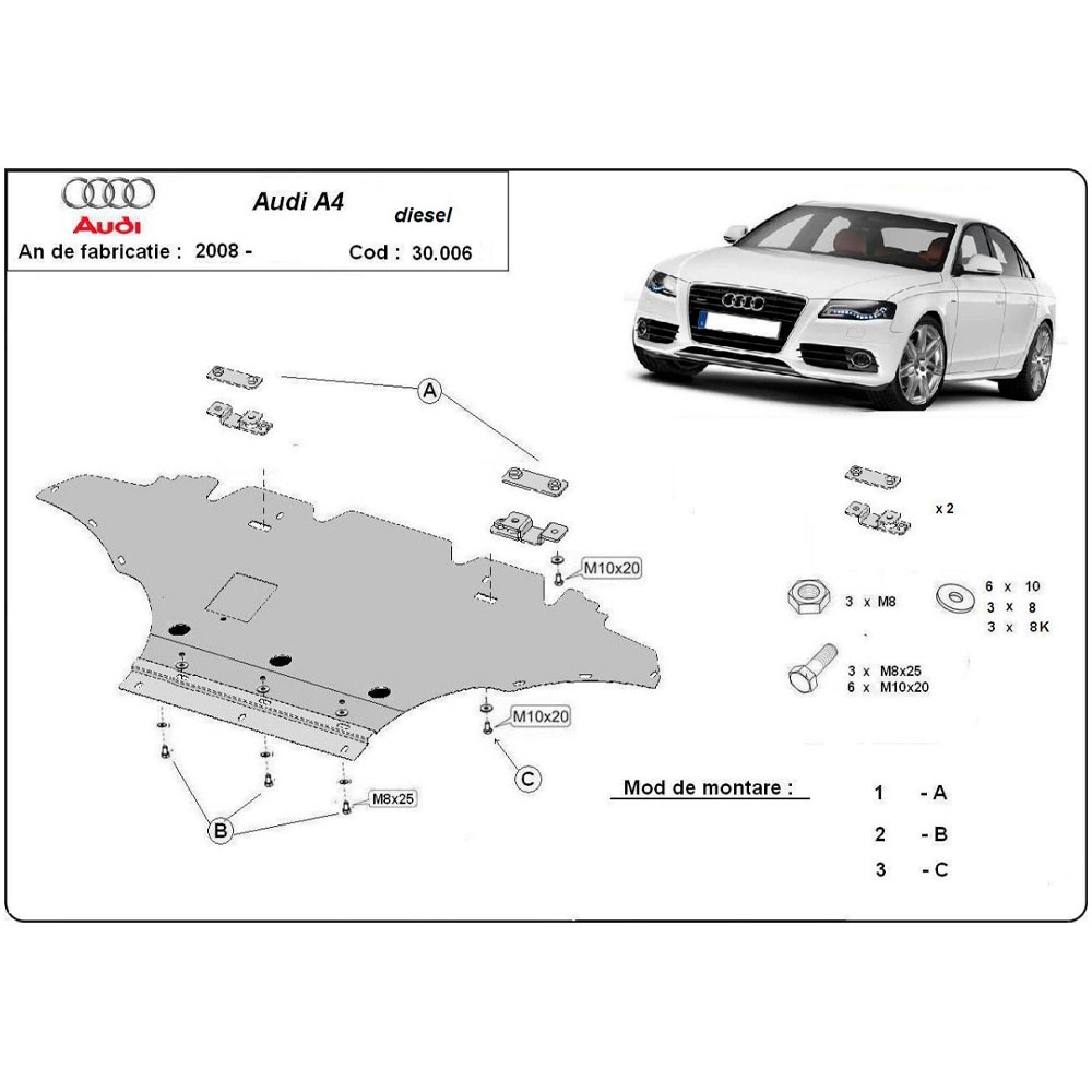 Steel Skid Plate Audi A4 B8 Diesel 2008-2014