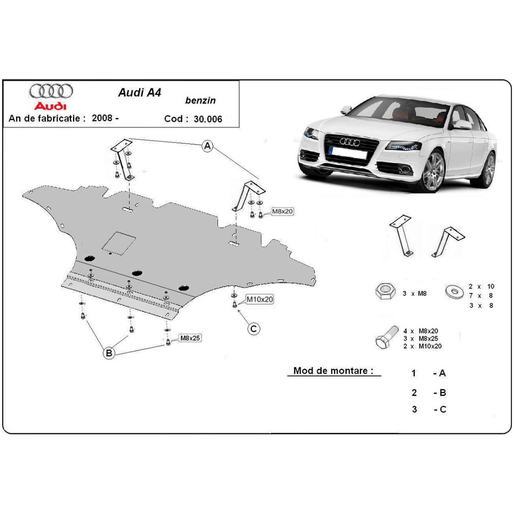 Steel Skid Plate Audi A4 B8 Petrol 2008-2014