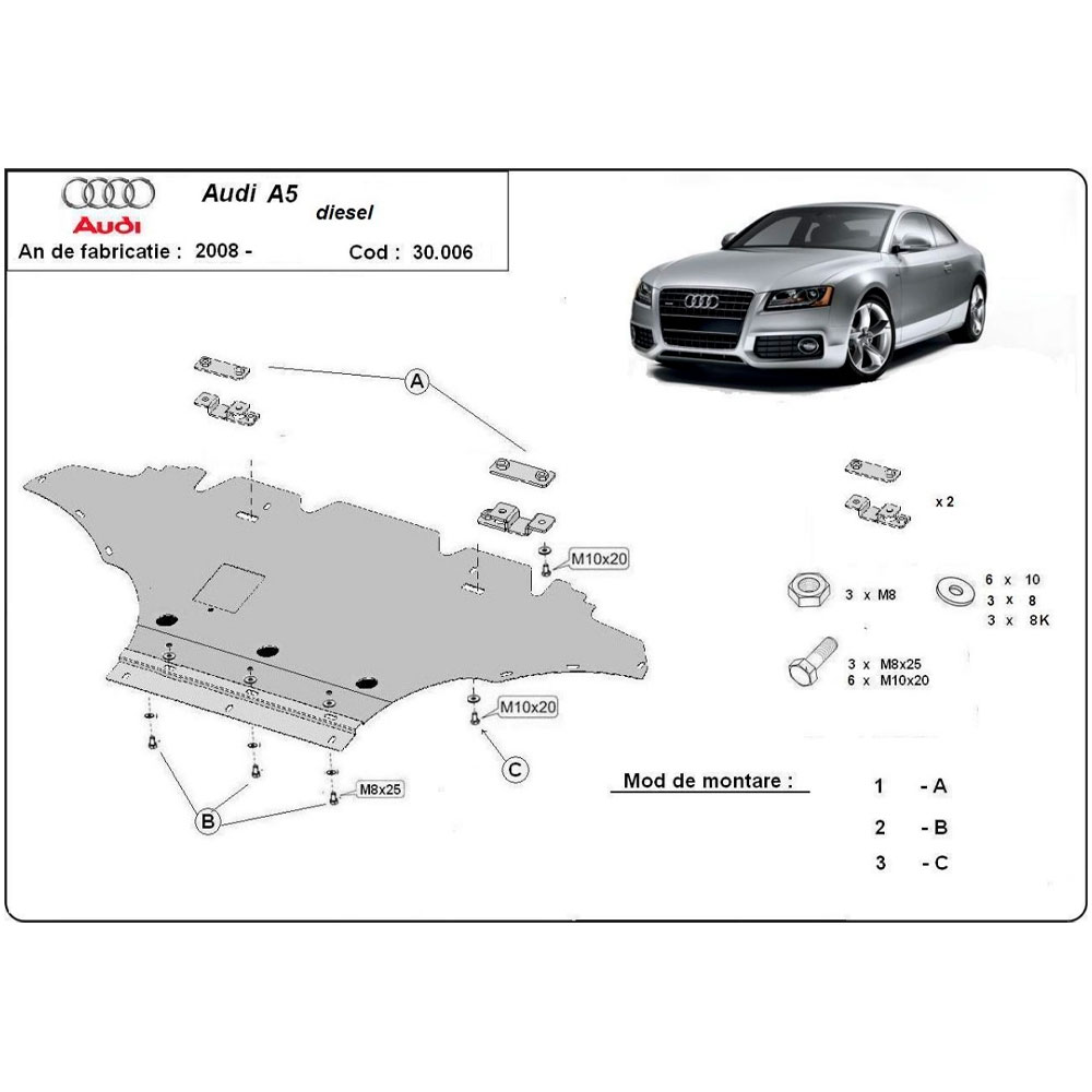 Steel Skid Plate Audi A5 Diesel 2008-2016