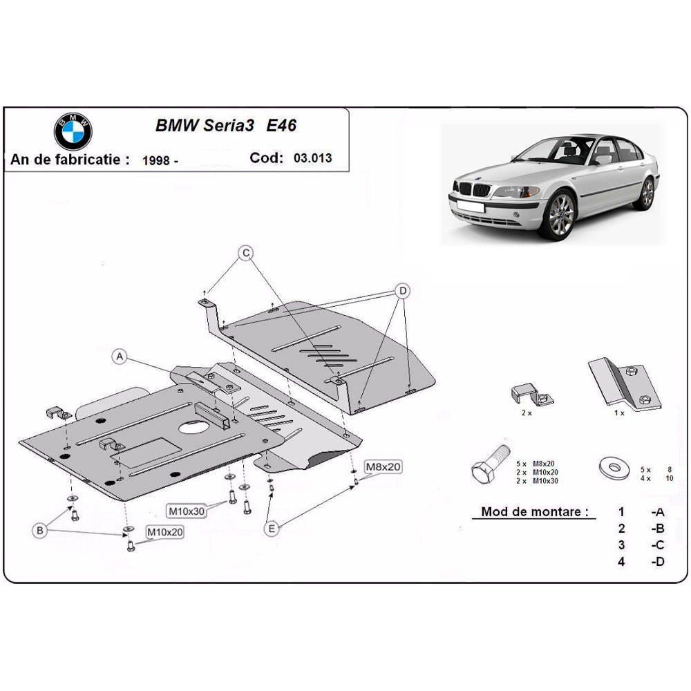 Steel Skid Plate BMW Serie 3 E46 Petrol 1998-2005