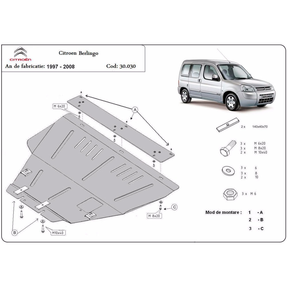 Steel Skid Plate Citroen Berlingo 1997-2008