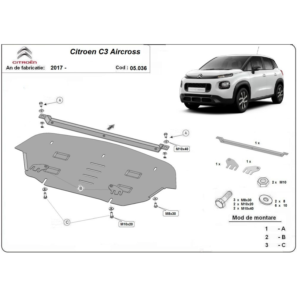 Steel Skid Plate Citroen C3 Aircross 2017-2022