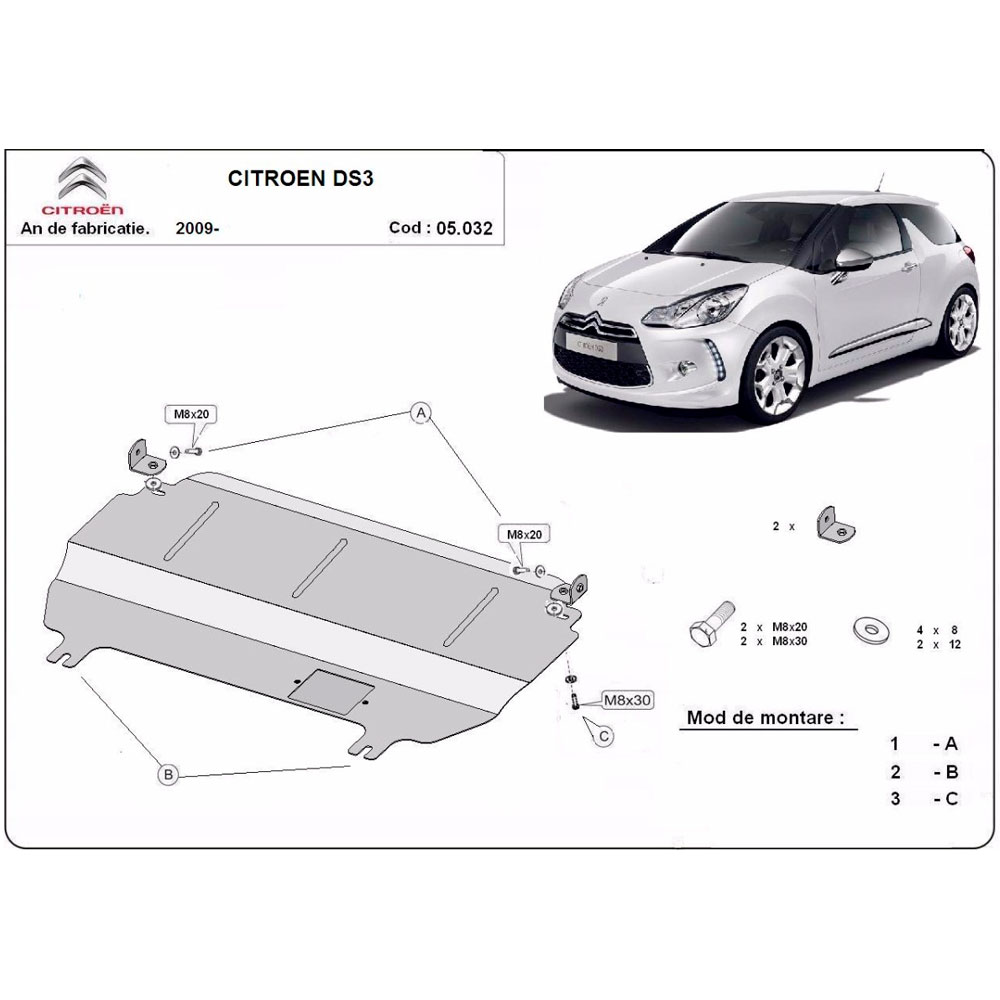 Steel Skid Plate Citroen DS3 2009-2022