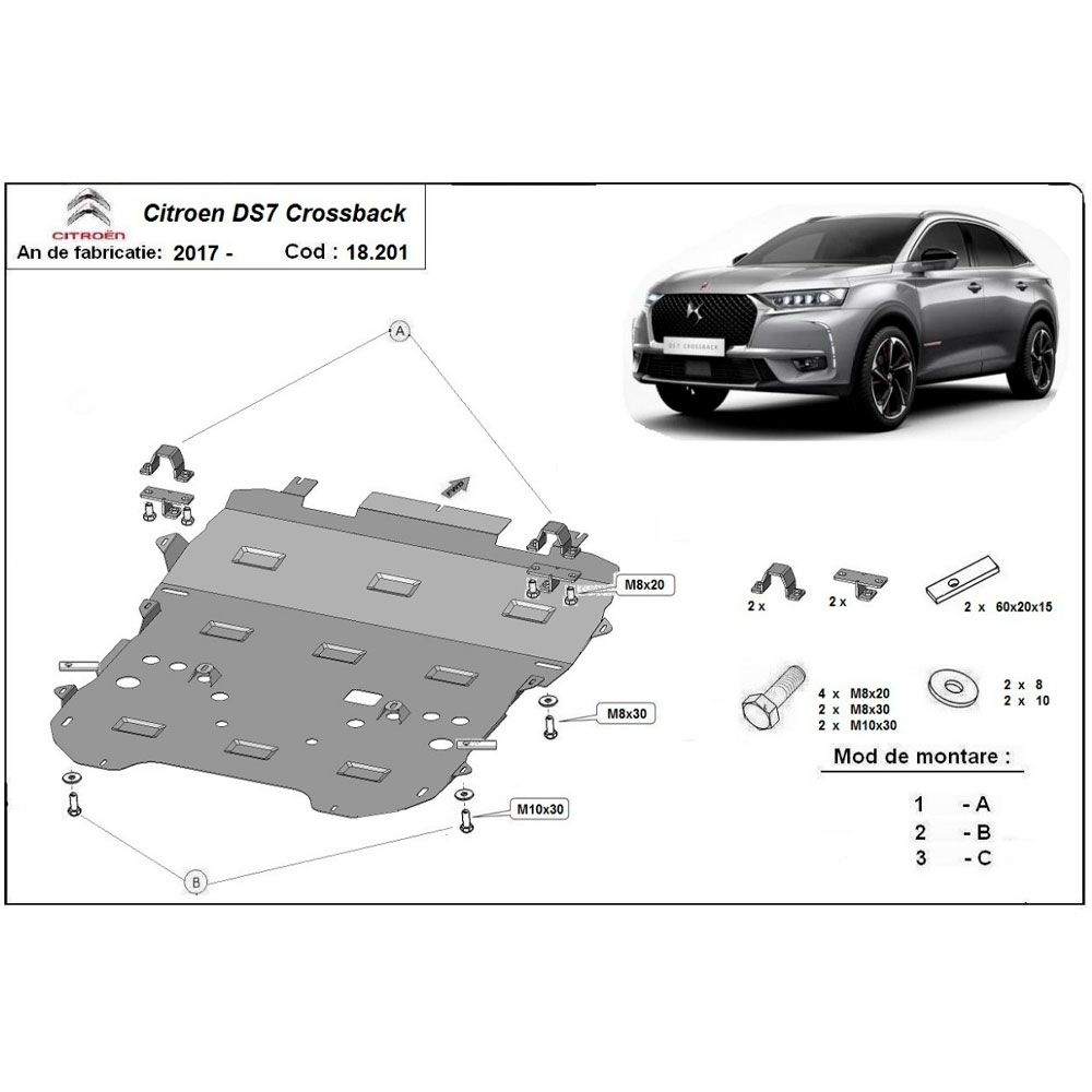 Steel Skid Plate Citroen DS7 Crossback 2017-2022