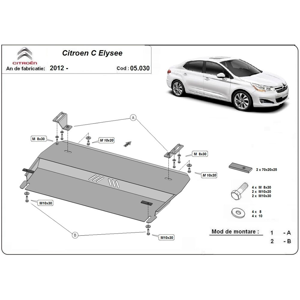 Steel Skid Plate, Engine And The Gearbox Citroen C-Elysee 2012-2022