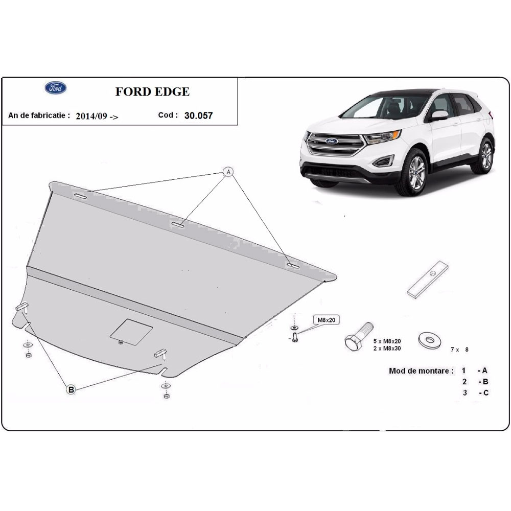 Steel Skid Plate, Engine And The Gearbox Ford Edge 2014-2023