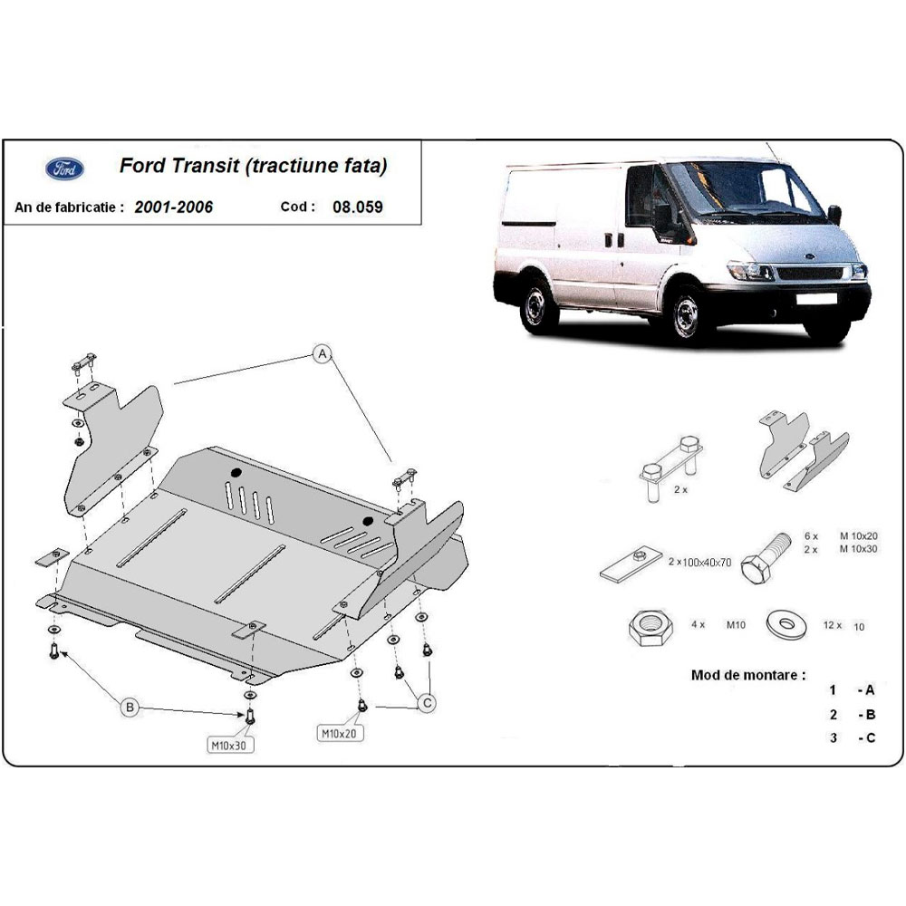 Steel Skid Plate, Engine And The Gearbox Ford Transit FWD 2001-2006