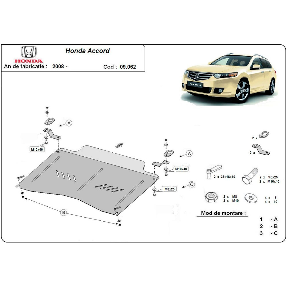 Steel Skid Plate, Engine And The Gearbox Honda Accord 2008-2023