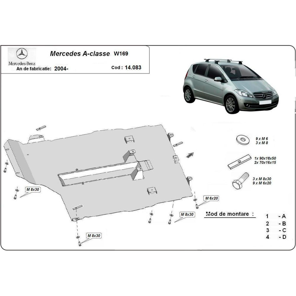 Steel Skid Plate, Engine And The Gearbox Mercedes A-Class W169 2004-2012