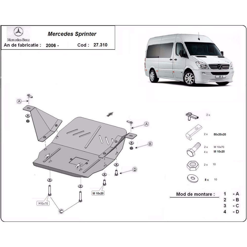 Steel Skid Plate, Engine And The Gearbox Mercedes Sprinter 2006-2018