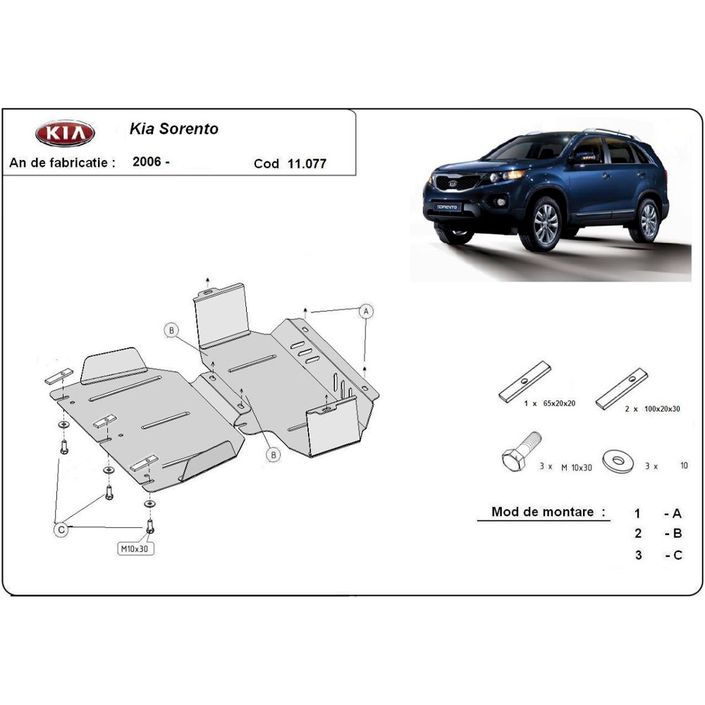 Steel Skid Plate, Engine And The Radiator Kia Sorento 2006-2009