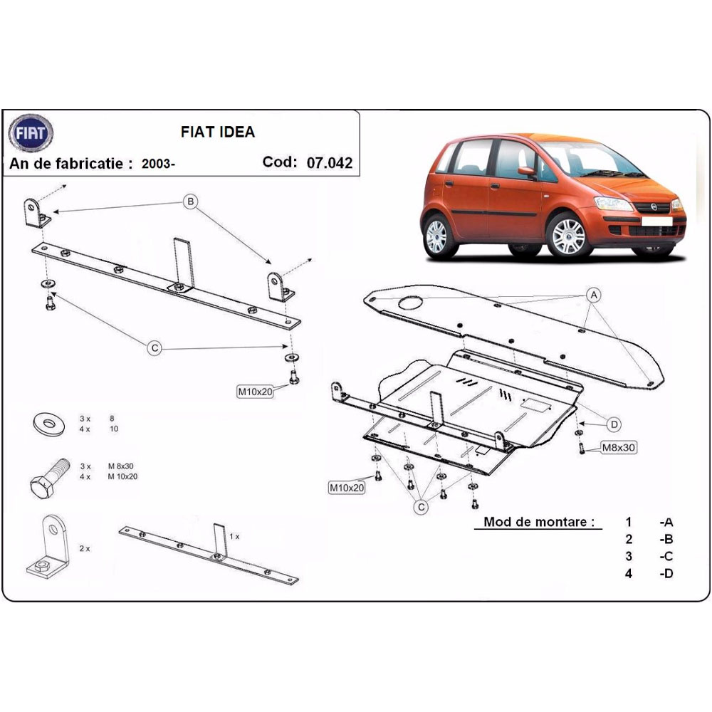 Steel Skid Plate, Engine, Gearbox And The Differential Fiat Idea 2003-2012
