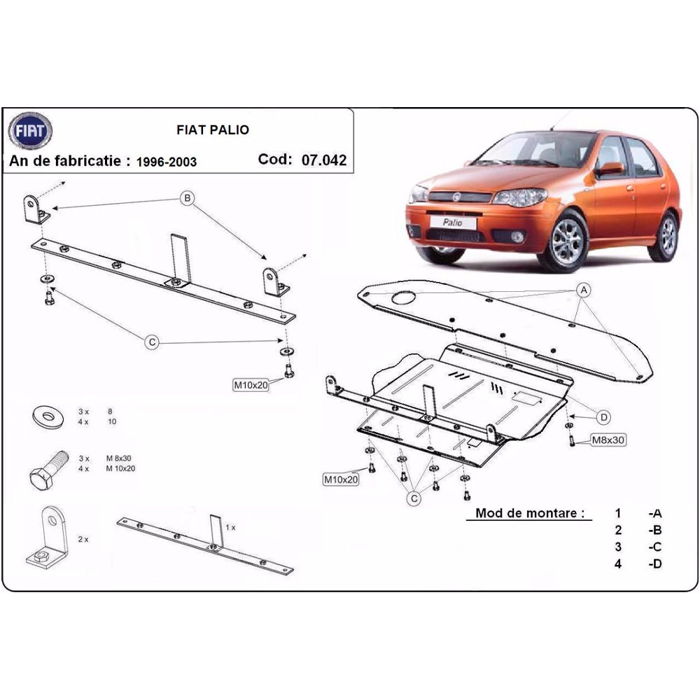Steel Skid Plate, Engine, Gearbox And The Differential Fiat Palio 1996-2003