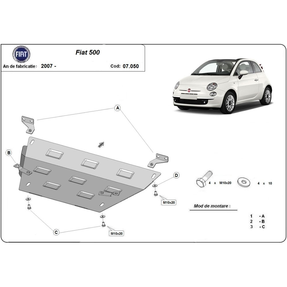 Steel Skid Plate Fiat 500 2007-2024