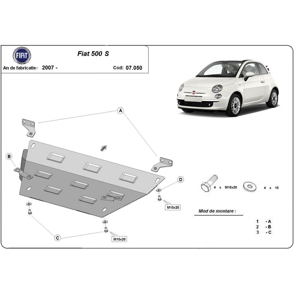 Steel Skid Plate Fiat 500 S 2007-2024