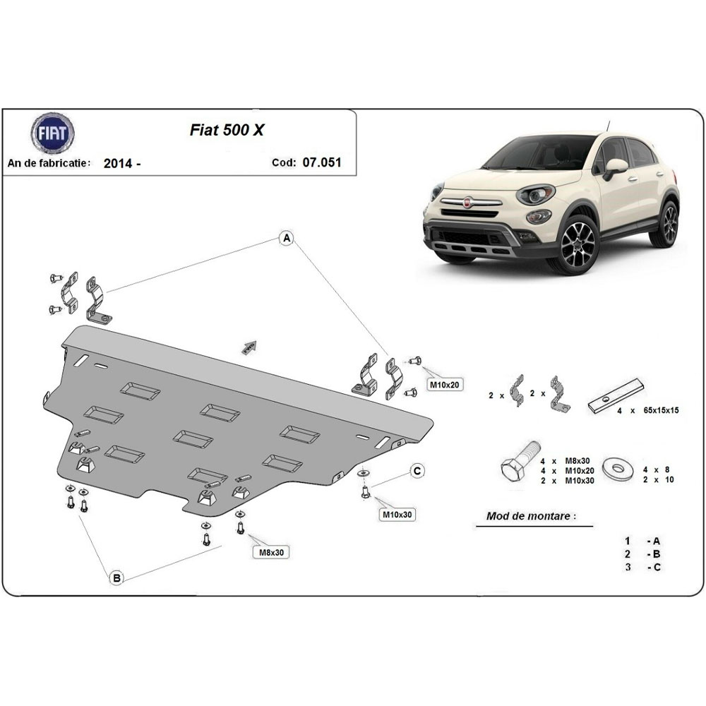 Steel Skid Plate Fiat 500X 2014-2024