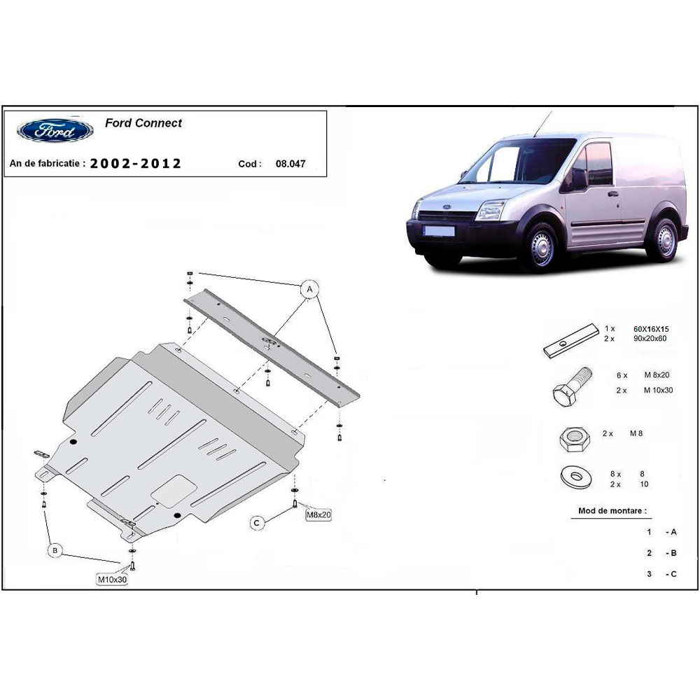 Steel Skid Plate Ford Transit Connect 2002-2012