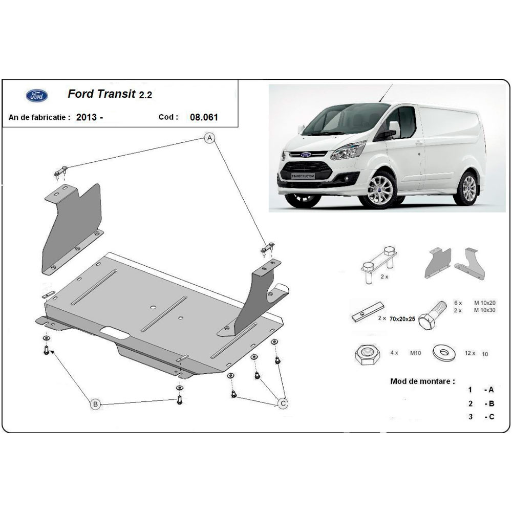 Steel Skid Plate Ford Transit Custom 2013-2019