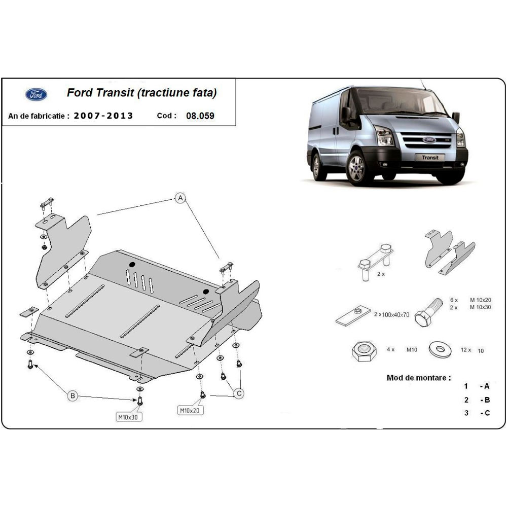 Steel Skid Plate Ford Transit FWD 2007-2013