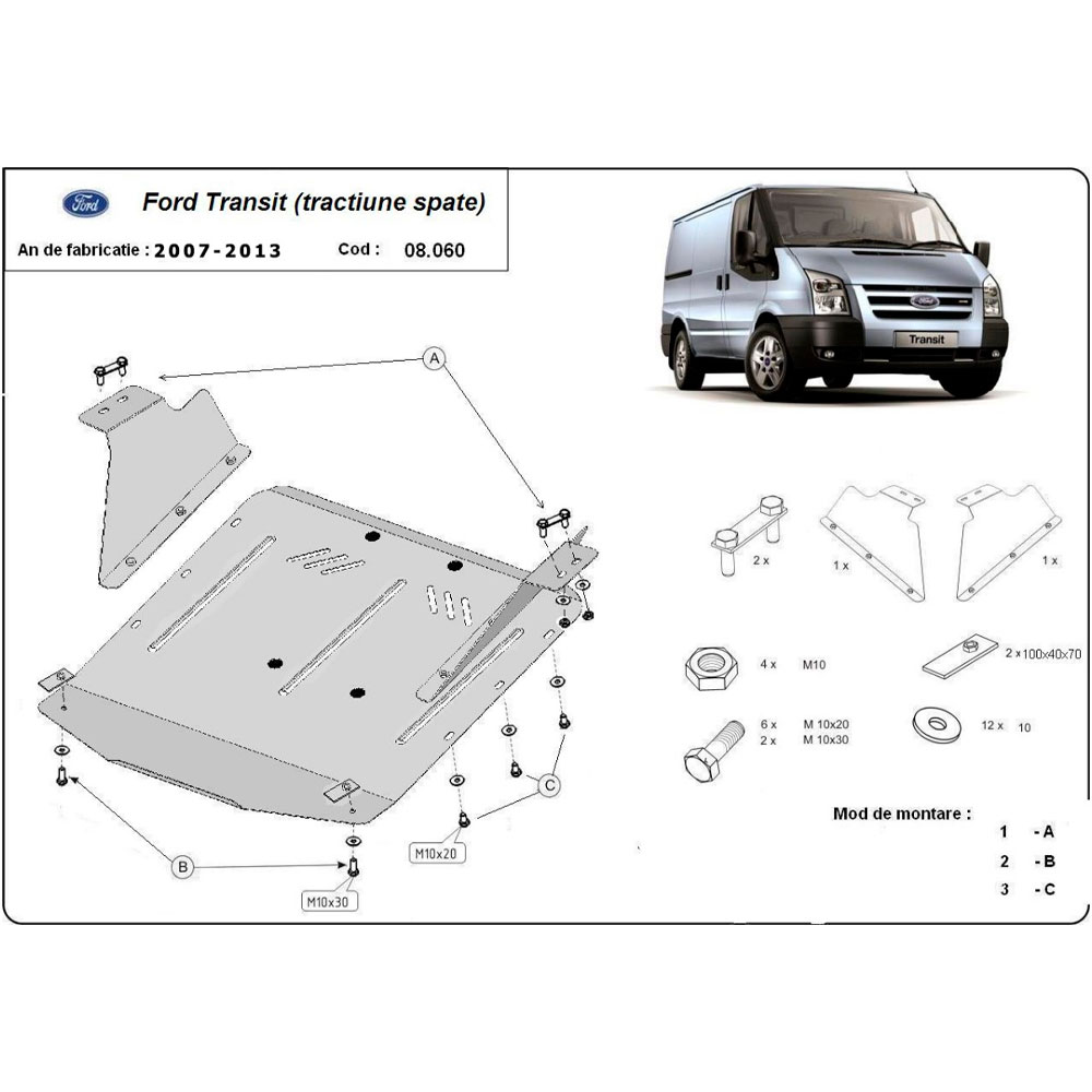 Steel Skid Plate Ford Transit RWD 2007-2013