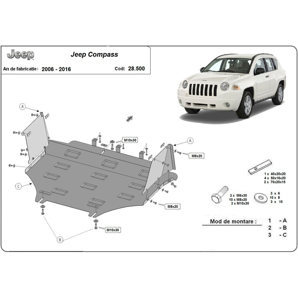Steel Skid Plate Jeep Compass 2006-2016