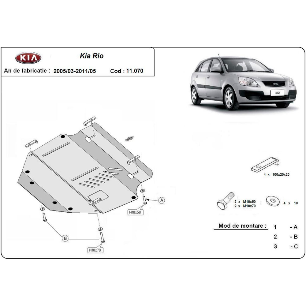 Steel Skid Plate Kia Rio 2 2005-2011