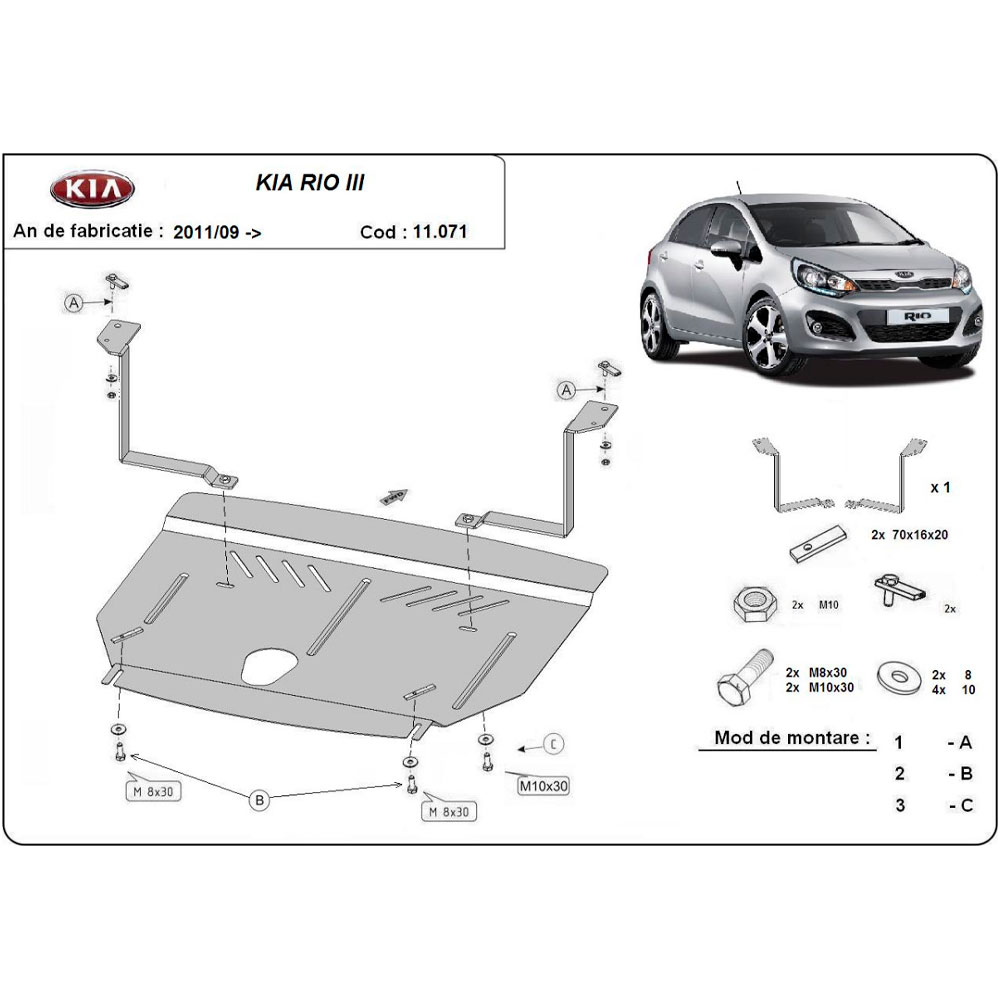 Steel Skid Plate Kia Rio 3 2011-2017