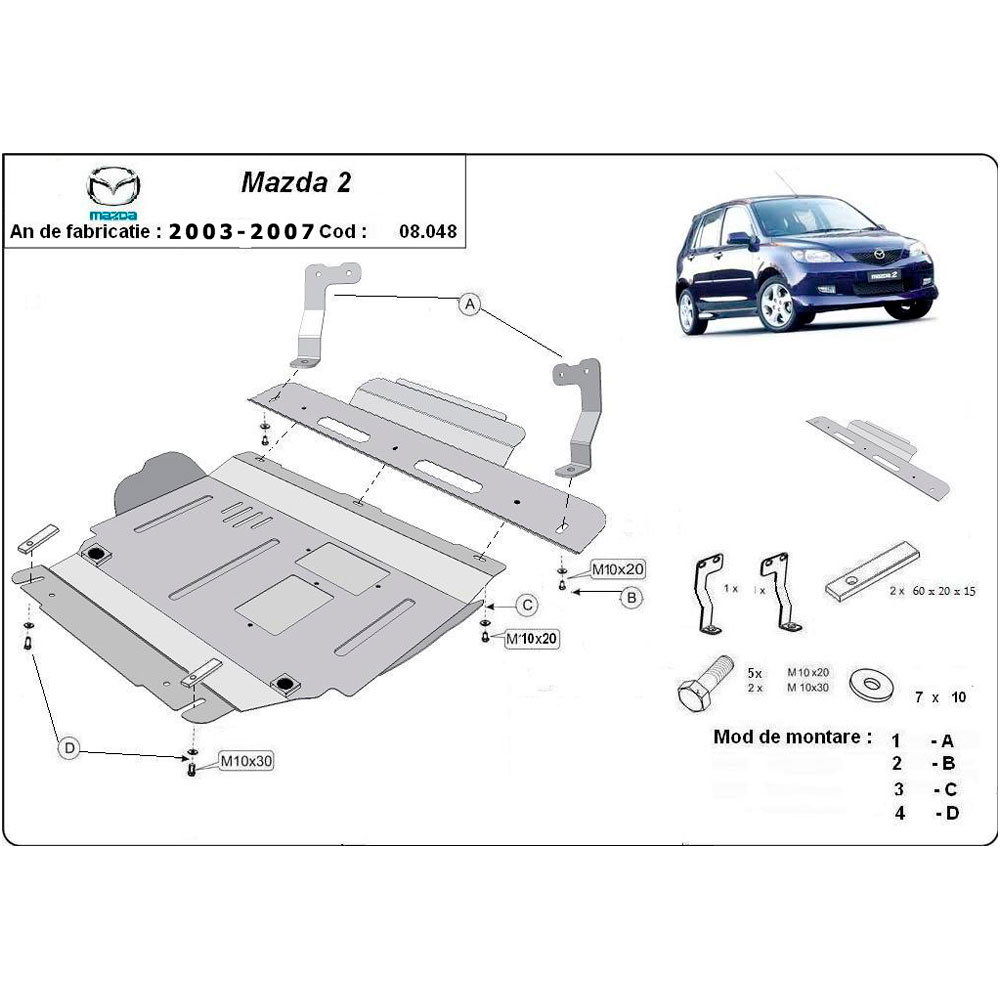 Steel Skid Plate, Engine And The Gearbox Mazda 2 2003-2007