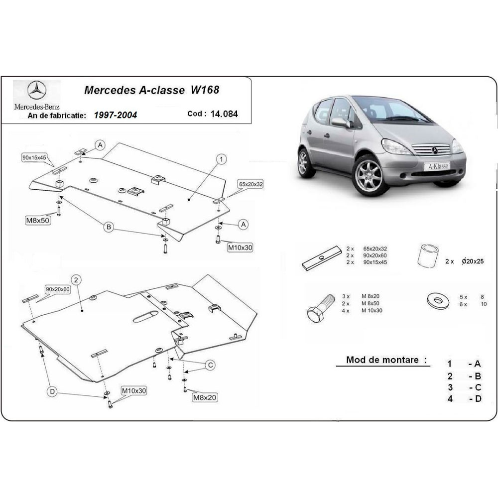 Steel Skid Plate Mercedes A-Class W168 1997-2004