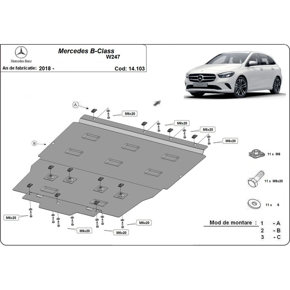Steel Skid Plate Mercedes B-Class W247 2019-2023