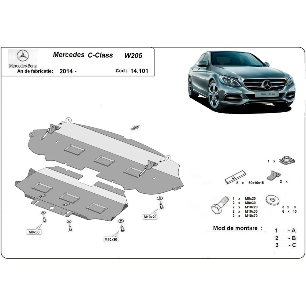 Steel Skid Plate Mercedes C-Class W205 2014-2020