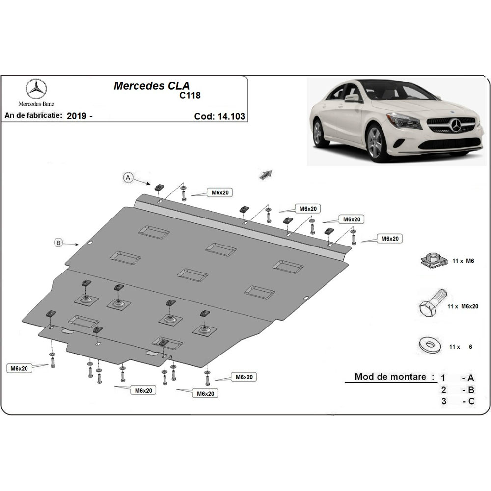 Steel Skid Plate Mercedes CLA C118 2019-2023