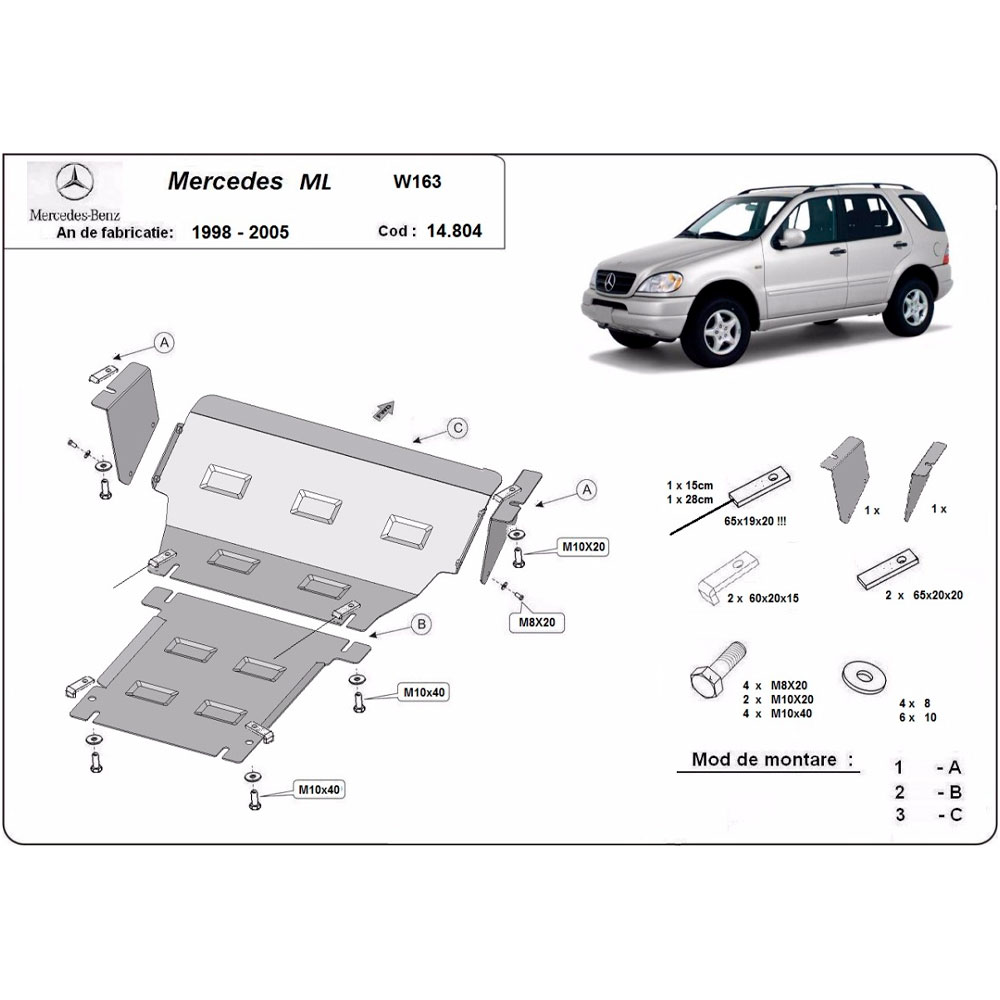 Steel Skid Plate Mercedes ML W163 1998-2005