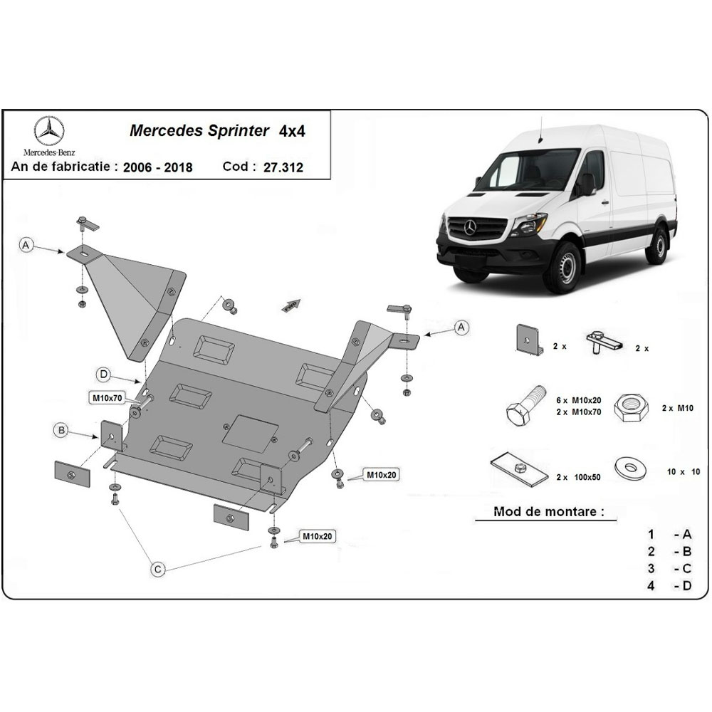 Steel Skid Plate Mercedes Sprinter 906 4x4 2006-2018