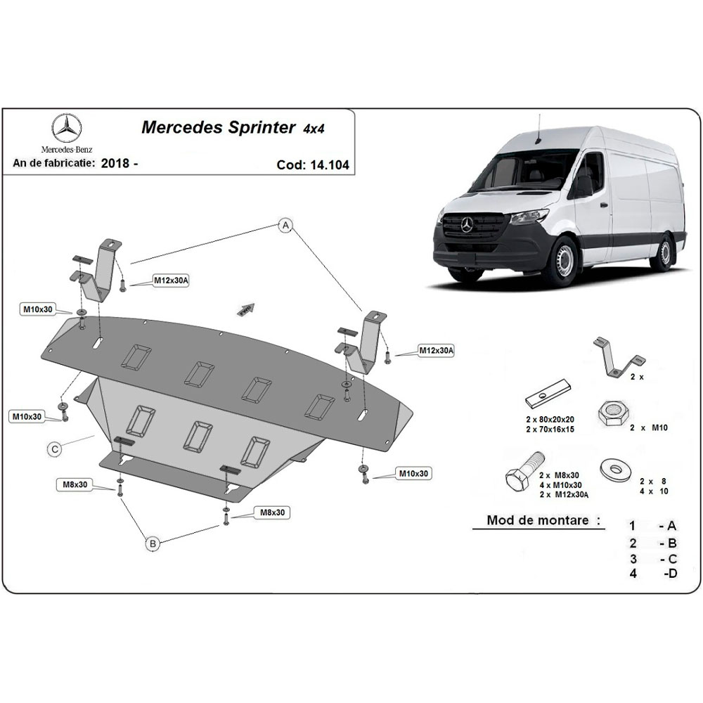 Steel Skid Plate Mercedes Sprinter 907 4x4 2018-2024